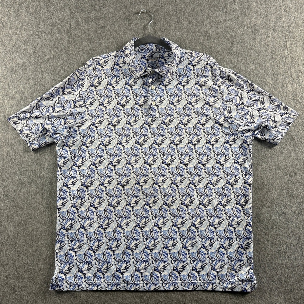 Cremieux Performance Men's L Blue White Marlin Fish Print Nautical Polo - Picture 1 of 12